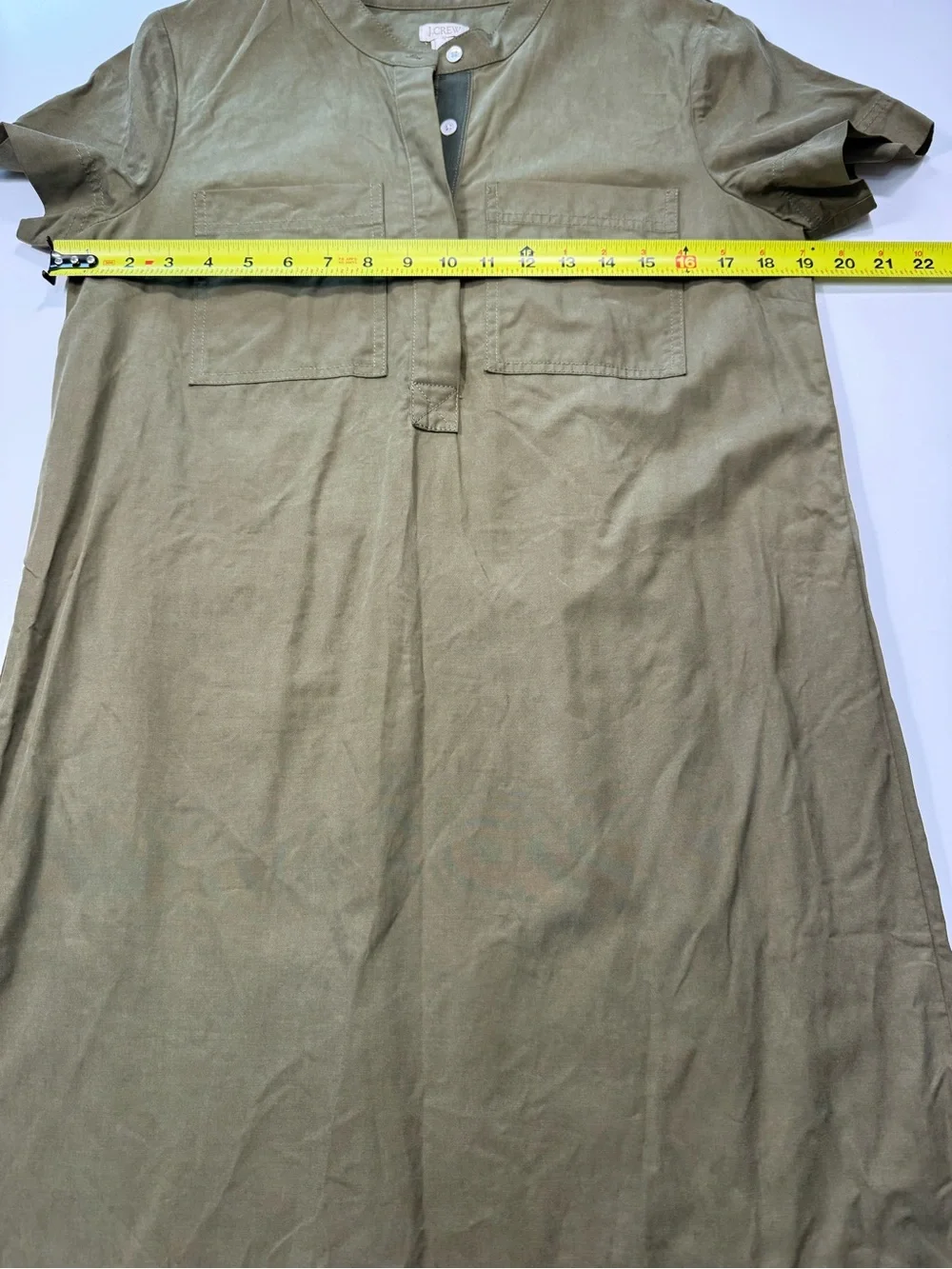 J. Crew Olive Green Short Button-Front Midi Dress